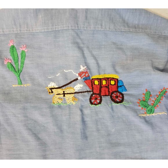 Vintage JC Penny Big Mac Mens Chambray Custom Hand Embroidered Golf Shirt - Picture 5 of 9